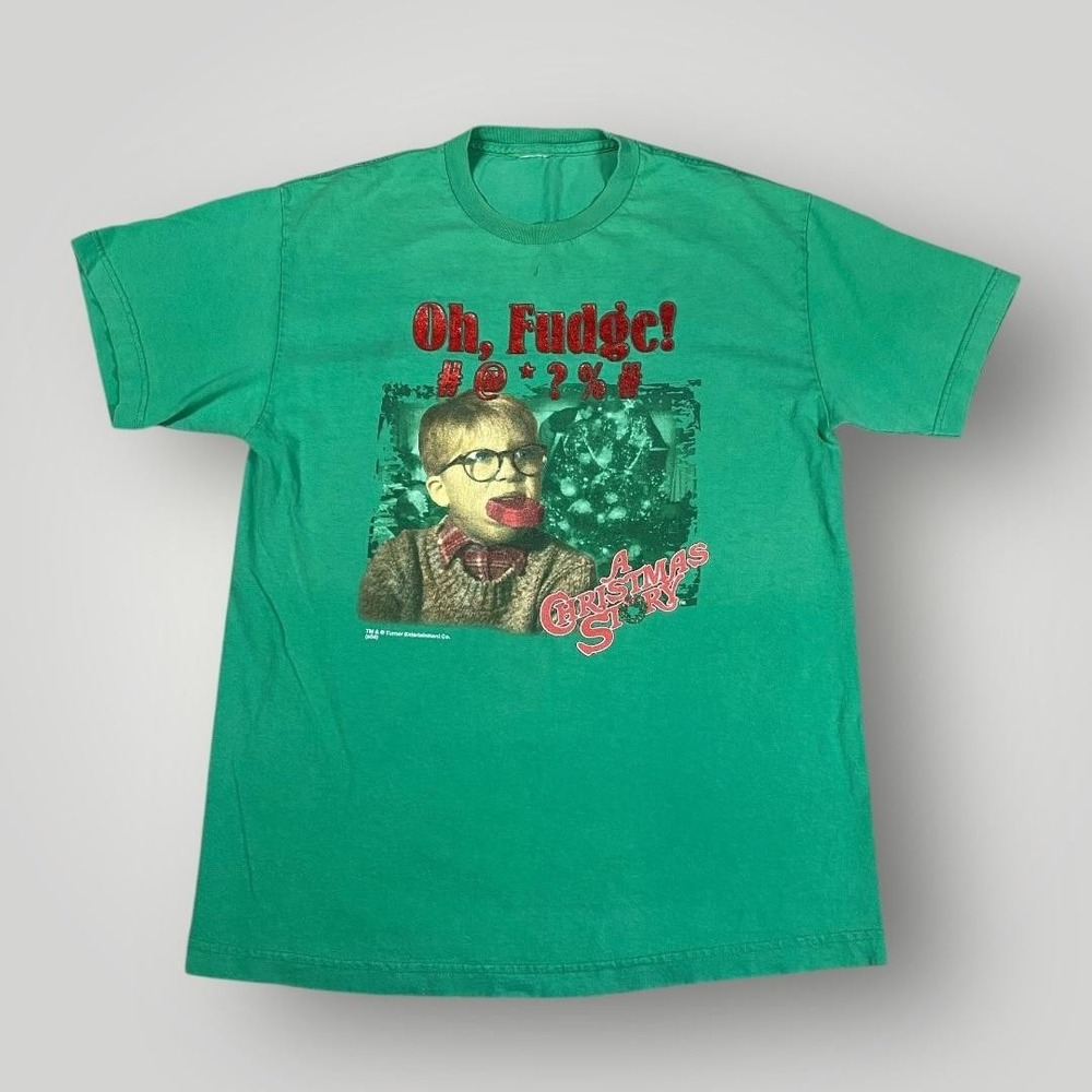 Vintage A Christmas Story Shirt Mens‎ Large Green Oh Fudge Movie Holiday 2000s